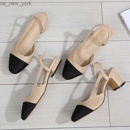 2022 Summer New Pointed Toe Sandals Fashion Low Square Heels Flat Shoes Korean Color Matching Party Ladies Shoes Chaussure Femme L230518