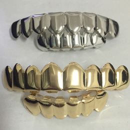 Hip Hop Zircon Vampire teeth braces Dental Teeth Grillz Men Women Gold Grills Teeth Set Fashion Jewellery High Quality Eight 8 Top Tooth Six 6 Bottom Grills 1255