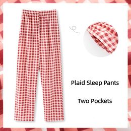 Women's Sleepwear Women's Large Size M-4XL Pyjama Pants Cotton Plaid Lounge Summer Loose Breathable Thin Air Conditioning Elastic Waist