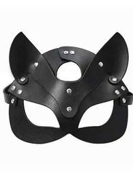 Sleep Masks Mask Half Eyes Cosplay Face Cat Leather Harness Mask Cosplay Mask Women Leather Fun Cat Halloween Mask J230602