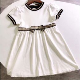 Luxury Baby Girl Round Neck Dress Children's Bow Summer Short Sleeve Princess Children's Leisure Designer Clothing