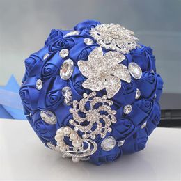 Royal Wedding Bouquets Rose Artificial Sweet 15 Quinceanera Bouquet Crystal Silk Ribbon New Buque De Noiva 37 Colors W228-D S2708