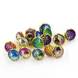 Stud Fashion Drusy Druzy Earrings Gold Plated 12Mm Round Resin Mermaid Fish/Dragon Scale For Women Lady Jewellery Drop Delivery Dhwqq