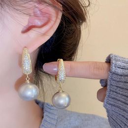 Hoop Earrings Luxury Women Ear Clasp Faux Pearl Pendant Fine Ins Jewellery With Zirconia Setting Elegant And Stylish French 2023