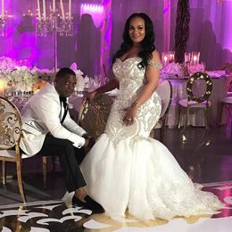 Plus Size Off the Shoulder Mermaid Wedding Dresses sweetheart Bling Beaded Appliques Sequined Wedding Gown Backless Tulle Bridal D2929