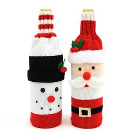 Decorazione natalizia vino rosso Copri borse 3D Cartone animato in maglia Babbo Natale renne Vestiti per bottiglie con lanugine Copertine per bottiglie di vino creative Moda XMAS Decor Alkingline