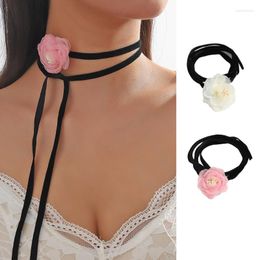 Chains Big Flower Necklace Choker For Women Retro Lace Up Rope Clavicle Chain Fashion Romantic Jewellery Gift