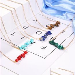 Pendant Necklaces Wholesale Plated Irregar Shape Green Turquoise Stone Link Chain Necklace Rock Crystal Jewellery Drop Delivery Pendant Dhjkz