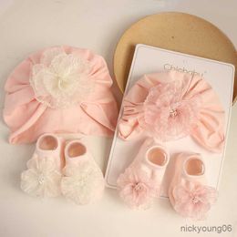 Hair Accessories 2Pcs Baby Hat Socks Set Flower Infant Girls Cap Summer Newborn Thin Indian with Ankle