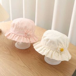 2PCS Hair Accessories Sweet Baby Summer Hat Solid Color Flower Kids Bucket Hats For Girls Sun Cap