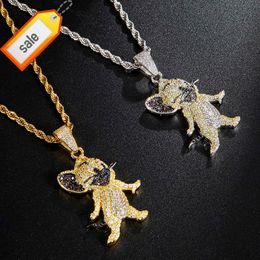 Hip Hop Jewellery Iced Out Bling CZ Cubic Zirconia Gold Sliver Colour Copper Classic Cartoon Charater Mouse Jerry Pendant Necklaces