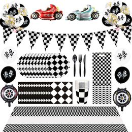 Disposable Dinnerware 1 Set Of 180x108cm Black And White Tablecloth Racing Themed Party Desktop Software Chequered Flag Children's Birthday Party Supplies