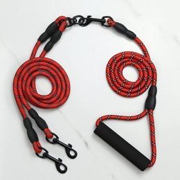 Leashes Luminous Strap For Dog Rope Accessories For Large Dogs Luxury Double Dog Leash Training Leash Round Nylon Braid Foam Handle