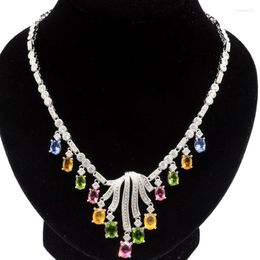 Chains 33g 925 SOLID STERLING SILVER NECKLACE Multi Colour Citrine Blood Ruby Blue Aquamarine Tanzanite Kunzite White CZ Wedding Bride