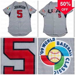 Xflsp GlaC202 2009 5 Davey Johnson Game Team USA World Baseball Classic Custom Grey Road Jersey Fast Shipping All Stitched