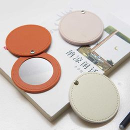 Makeup Tools Mini Round Makeup Mirror Portable PU Cosmetic Mirror Folding Pocket Compact Mirror Travel Accessories J230601