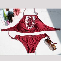 Women's Swimwear 2021 new girl bikinis set wine red weave black women swimwear low waist beachwear women swimsuit tank top sexy wire free pad hot J230603