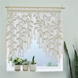 Curtain Hand-made Macrame Leaf Pattern Kitchen Bohemia Hanging Window Door Tassel Wall HangingTapestry Room Decoration