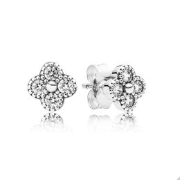 Crystal Diamond Flower Stud Earrings for Pandora 925 Sterling Silver Party Earring Set designer Jewellery For Women Girlfriend Gift Wedding earring with Original Box