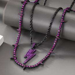 European Hip Hop Black Panther Necklace Twin Dark Style High-Grade Alloy Diamond-Embedded Lightning Pendant Set Top Quality
