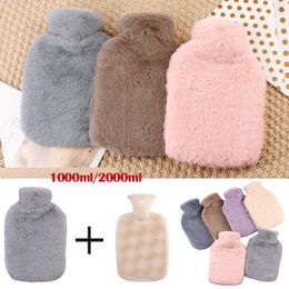 Animals 1000/2000ml Plush Faux Fur Hand Warmer Winter Hot Water Bottle Pure Natural Rubber Cosy Grey Cover Back Neck Waist Hand Bed Warm