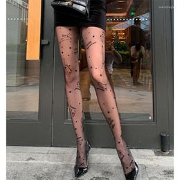 Women Socks Fashion Spring Summer Sexy Stockings With Letter Pattern Constellation Printed Pantyhose Mesh Tattoo