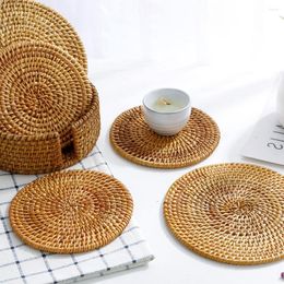 Table Mats 1Pc Natural Rattan Coasters Insulation Cup Bowl Pad Handmade Padding Mat Round Placemats Kitchen Accessories