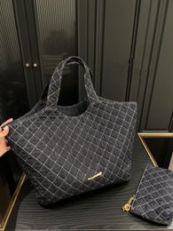 Fashion Tote Large Capacity Diamond Checker Canvas Women's Handbag Metal Logo Designer Open Luxury Bag ID royalfashion_bag