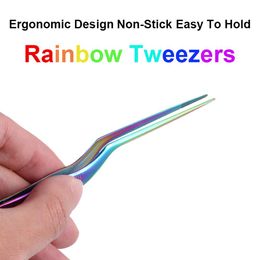 Tools UPONMOON Rainbow Tweezers Ear Tweezers Bending Ear Pick Long Holding Shaped Otolaryngology Forceps Ear Makeup Tools