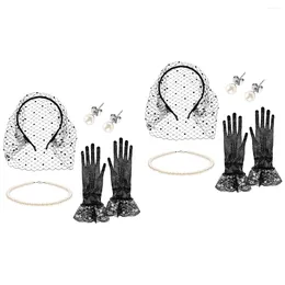 Bandanas Headband Glove Necklace Pearl Studs Earrings Black Veil Fascinators Women Gloves