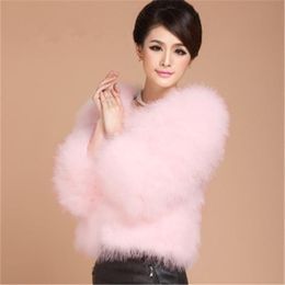 Fur 2023 New Sexy Ostrich Wool Turkey Real Fur Women Coat Genuine Feather Short Winter Festival Long Sleeve Jacket 861