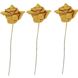 Decorative Flowers 21Pcs Foam Glitter Artificial Rose Decor Gold