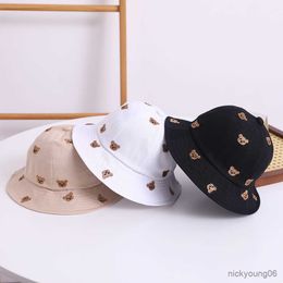 Hair Accessories Embroidered Bear Baby Bucket Hat For Children New Spring Boys Girls Sunshade Lovely Outdoor Summer Fishing Cap