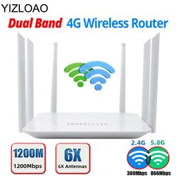 Routers YIZLOAO LT260A 4G Wifi Router 1200Mbps Wireless CPE Gateway Dual Band 2.4G/5GHz B5 B7 B20 B28 Mobile Hotspot Modem AP 6 Antenna