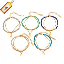 Summer Beach Jewellery 18K Gold Plated Double Layer Flash Stone Beaded Chain Charm Bracelet