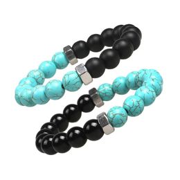 Beaded Fashion Natural Stone Bracelets 10Mm Matte Onyx Turquoises Beads Screw Cap Chakra Bracelet For Men Women Jewellery Drop Delivery Dhaxd