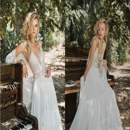 Inbal Raviv A Line Bohemian Wedding Dresses Spaghetti Lace Chiffon V Back Elegant Boho Bridal Dress Beach Style Plus Size Wedding 268J