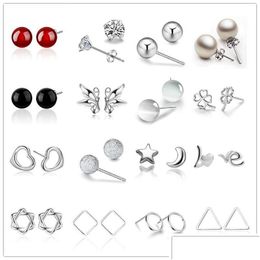 Stud Mix Style 925 Sterling Sier Orecchini placcati cuore trifoglio luna fascino piccolo per gioielli da donna Drop Delivery Dhmut