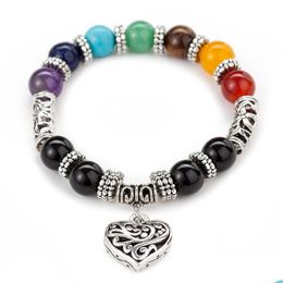 Beaded Natural Stone Bracelets 7 Reiki Chakra Healing Nce Beads Heart Bracelet For Men Women Stretch Yoga Jewellery Drop Delivery Dh46V