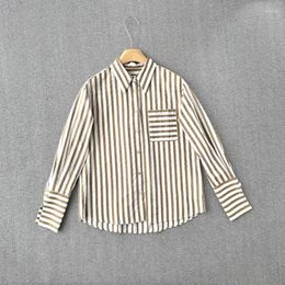 Women's Blouses 2023 Navy Style Vertical Striped Shirt Patch Pocket Shirts Women Tops
