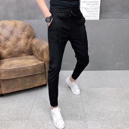 Pants Fashion Korean Solid Joggers Men High Quality Spring Autumn Pants Men Slim Fit Drawstring Mens Casual Pants Black/gray 3628 Hot