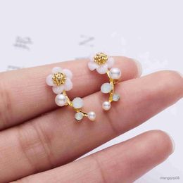 Charm Romantic Cute Rose Flower Stud Earrings For Women Pearl Bride Party Wedding Jewellery Gifts R230603