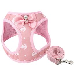 Leads Fashion Anchor Cat Harness and Leash Set Adjustable Chest Strap Vest with Bell Ribbon Bow Walking Lead for Kitten Puppy Dogs