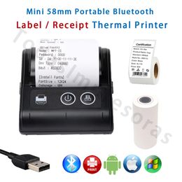 Printers Mini Thermal Label Printer 58mm for iOS Android Mobile Computer PC Ticket Bill Receipt Printer Paper Impresora Etiquetas Papeles