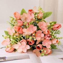 Decorative Flowers 1PC Magnolia Bouquet 5 Forks Artificial Silk Tulip Flower Table Decor Gift Fake Plants Wedding Decoration Hydrangea