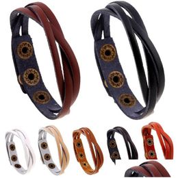 Charm Bracelets Fashion Braid Bracelet Simple Pu Leather Button Bangle Cuffs For Women Men Jewellery Drop Delivery Dhahs