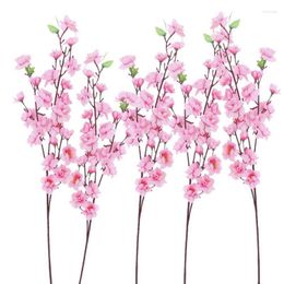 Decorative Flowers 6pcs Peach Blossom Branch Simulation Artificial Silk Flower Wreaths Festivals Decoration 55cm