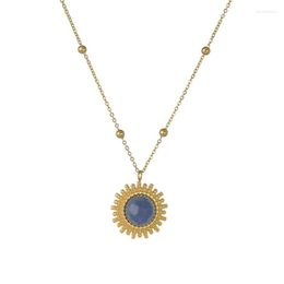 Pendant Necklaces Trendy Stainless Steel Sunflower Necklace Waterproof Natural Stone Round Collar Jewellery For Women Gala Gift