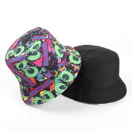 Wide Brim Hats LDSLYJR Cotton Graffiti Printing Bucket Fisherman Outdoor Travel Sun Hat Male and Female 294 G230603
