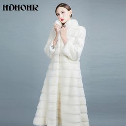 Fur Hdhohr 2023 High Quality Natural Mink Fur Coats Long with Skirt Women Winter Real White Mink Coats Slim Warm Fur Jackets Feamle